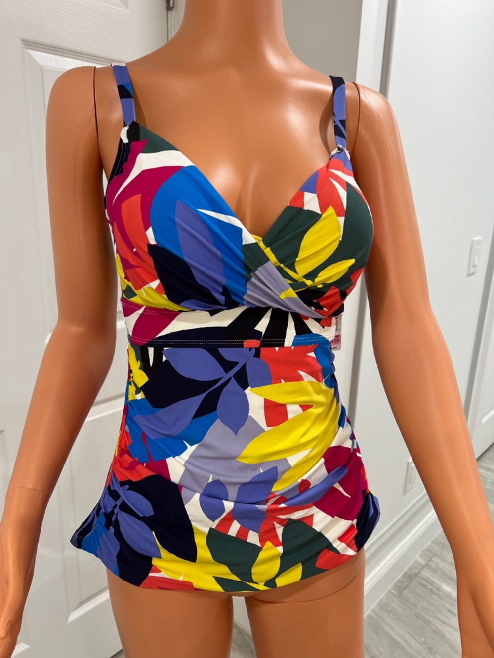 Anne Cole Multicolor Leaf-Print One-Piece Swimdress - Blue, Yellow, Red, Green
